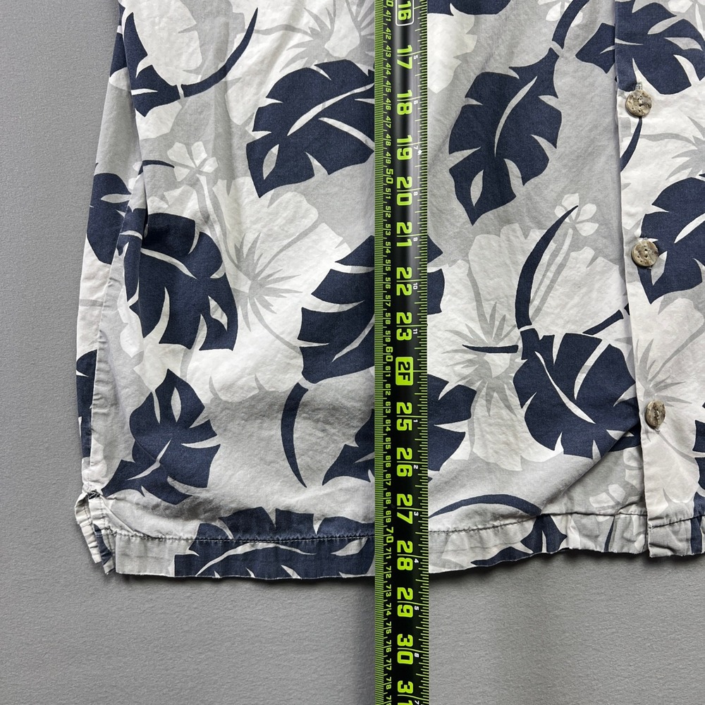 Sideout Hawaiian Shirt Mens XL Blue Gray Tropical Leaf Print Cotton Short Sleeve